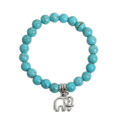 JinweiS Handgefertigtes Perlenarmband, geeignet für Männer und Frauen, Tiermuster-Anhänger, Naturstein-Perlenarmband (Blau, Elefanten-Anhänger) von JinweiS