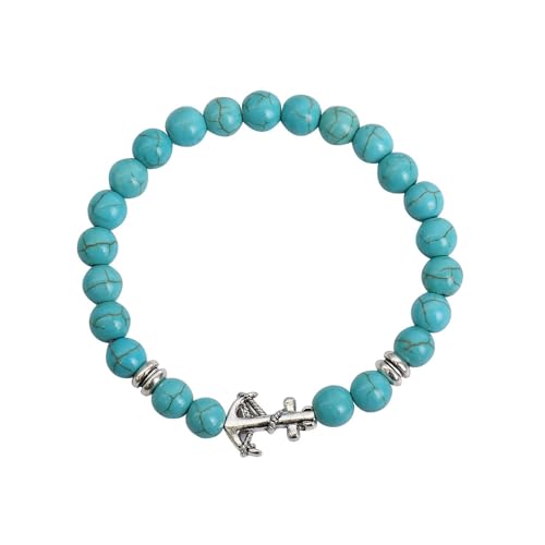 JinweiS Handgefertigtes Perlenarmband, geeignet für Männer und Frauen, Tiermuster-Anhänger, Naturstein-Perlenarmband (blau, Ankerseil-Anhänger) von JinweiS