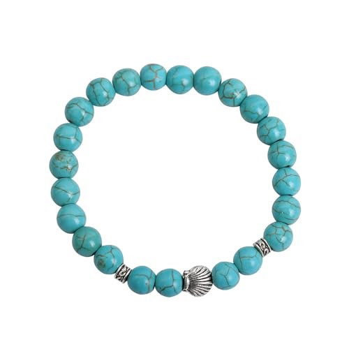 JinweiS Handgefertigtes Perlenarmband, geeignet für Männer und Frauen, Tiermuster-Anhänger, Naturstein-Perlenarmband (blau, Jakobsmuschel-Anhänger) von JinweiS