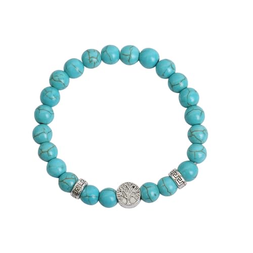 JinweiS Handgefertigtes Perlenarmband, geeignet für Männer und Frauen, Tiermuster-Anhänger, Naturstein-Perlenarmband (blau, Lebensbaum-Anhänger) von JinweiS