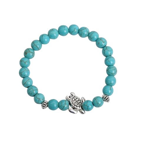 JinweiS Handgefertigtes Perlenarmband, geeignet für Männer und Frauen, Tiermuster-Anhänger, Naturstein-Perlenarmband (blau, Schildkrötenanhänger) 01 von JinweiS