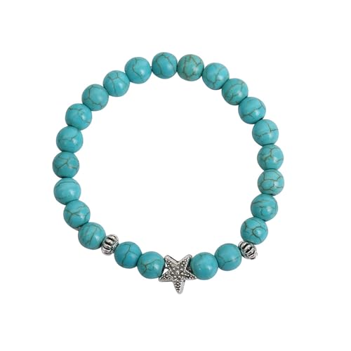 JinweiS Handgefertigtes Perlenarmband, geeignet für Männer und Frauen, Tiermuster-Anhänger, Naturstein-Perlenarmband (blau, fünfzackiger Sternstil) von JinweiS