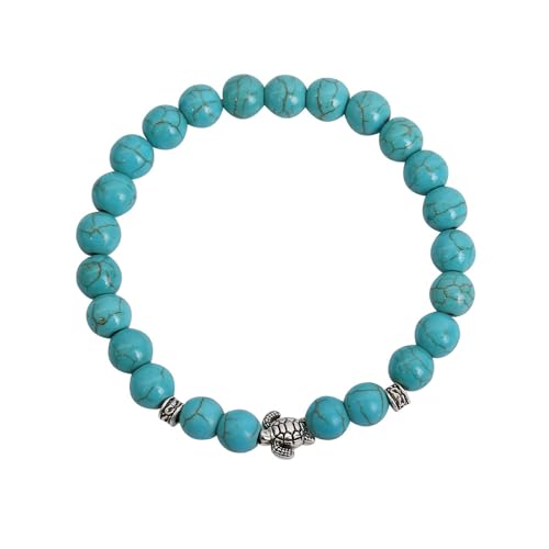 JinweiS Handgefertigtes Perlenarmband, geeignet für Männer und Frauen, Tiermuster-Anhänger, Naturstein-Perlenarmband (blau, kleine Schildkröte-Anhänger) von JinweiS