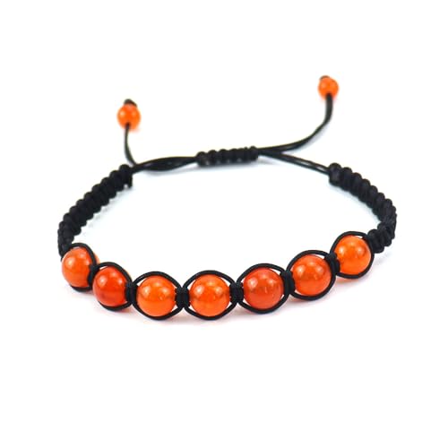 JinweiS Handgefertigtes Perlenarmband, geeignet für Männer und Frauen, buntes rundes Naturstein-Webarmband (Orange) von JinweiS