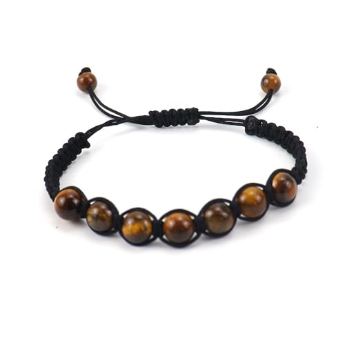 JinweiS Handgefertigtes Perlenarmband, geeignet für Männer und Frauen, buntes rundes Naturstein-Webarmband (braun) von JinweiS