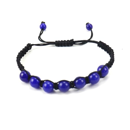 JinweiS Handgefertigtes Perlenarmband, geeignet für Männer und Frauen, buntes rundes Naturstein-Webarmband (dunkelblau) von JinweiS