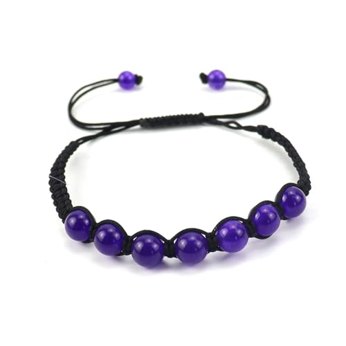 JinweiS Handgefertigtes Perlenarmband, geeignet für Männer und Frauen, buntes rundes Naturstein-Webarmband (lila) von JinweiS