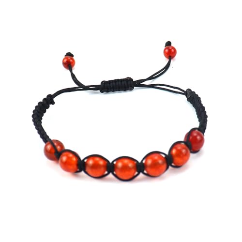 JinweiS Handgefertigtes Perlenarmband, geeignet für Männer und Frauen, buntes rundes Naturstein-Webarmband (rot) von JinweiS