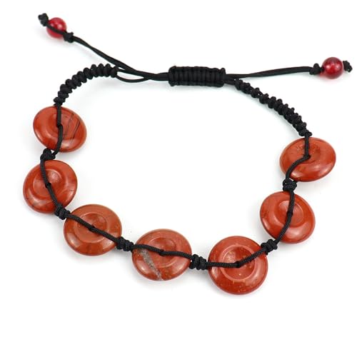 JinweiS Handgefertigtes Perlenarmband, geeignet für Männer und Frauen, farbiges Naturstein-Sicherheitsschnallenarmband, handgewebte Sicherheitsschnalle, Armband (rot) von JinweiS