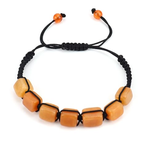 JinweiS Handgefertigtes Perlenarmband, geeignet für Männer und Frauen, handgewebtes, rechteckiges farbiges Naturstein-Kristall-Armband (gelb) von JinweiS