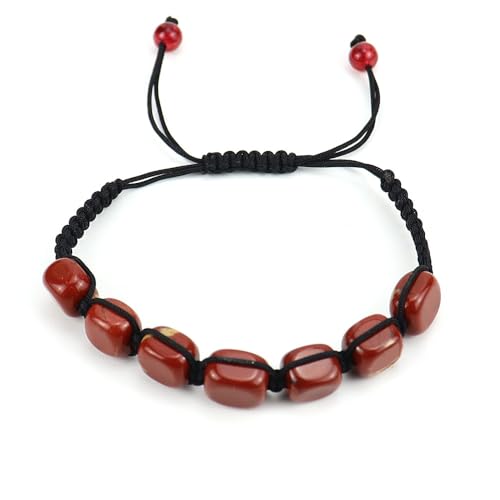 JinweiS Handgefertigtes Perlenarmband, geeignet für Männer und Frauen, handgewebtes, rechteckiges farbiges Naturstein-Kristall-Armband (rot) von JinweiS