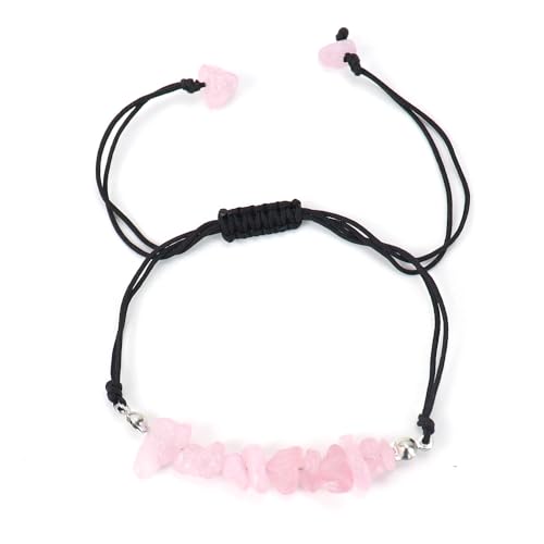 JinweiS Handgefertigtes Perlenarmband, geeignet für Männer und Frauen, handgewebtes Naturkies-Kristall-Armband mit verstellbarem Seil (Rosa) von JinweiS