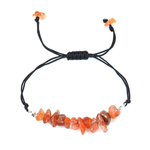 JinweiS Handgefertigtes Perlenarmband, geeignet für Männer und Frauen, handgewebtes Naturkies-Kristallarmband mit verstellbarem Seil (hellrot) von JinweiS