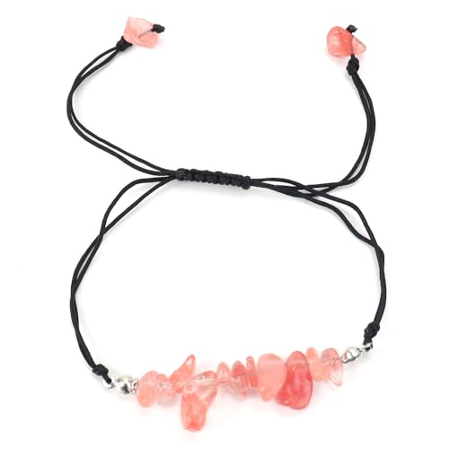 JinweiS Handgefertigtes Perlenarmband, geeignet für Männer und Frauen, handgewebtes Naturstein-Kristallarmband mit verstellbarem Seil (Dunkelrosa) von JinweiS