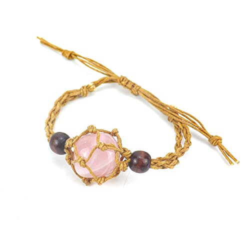 JinweiS Handgefertigtes Perlenarmband, geeignet für Männer und Frauen, handgewebtes braunes Naturstein-Mesh-Taschenarmband, verstellbarer und dehnbarer Netzbeutelhalter (Rosa) von JinweiS