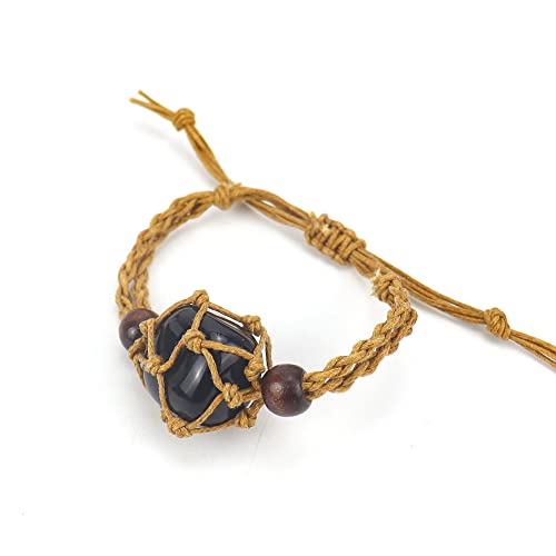 JinweiS Handgefertigtes Perlenarmband, geeignet für Männer und Frauen, handgewebtes braunes Naturstein-Mesh-Taschenarmband, verstellbarer und dehnbarer Netzbeutelhalter (schwarz) von JinweiS