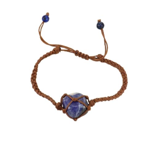 JinweiS Handgefertigtes Perlenarmband, geeignet für Männer und Frauen, handgewebtes braunes Seil, Naturstein, Kristall, Netztasche, Armband (blau) von JinweiS