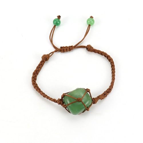 JinweiS Handgefertigtes Perlenarmband, geeignet für Männer und Frauen, handgewebtes braunes Seil, Naturstein, Kristall, Netztasche, Armband (grün) von JinweiS