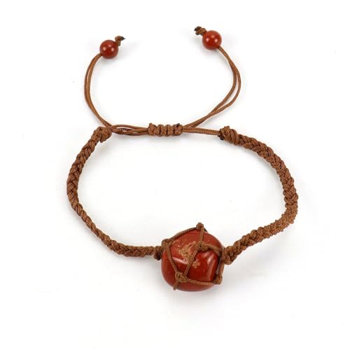 JinweiS Handgefertigtes Perlenarmband, geeignet für Männer und Frauen, handgewebtes braunes Seil, Naturstein, Kristall, Netztasche, Armband (rot) von JinweiS