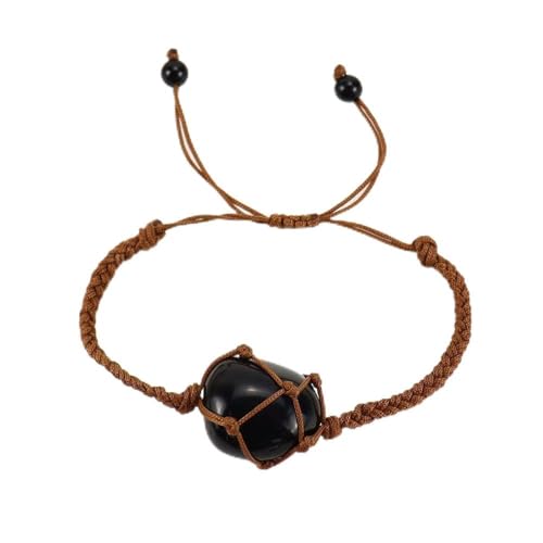 JinweiS Handgefertigtes Perlenarmband, geeignet für Männer und Frauen, handgewebtes braunes Seil, Naturstein, Kristall, Netztasche, Armband (schwarz) von JinweiS