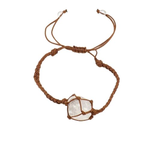 JinweiS Handgefertigtes Perlenarmband, geeignet für Männer und Frauen, handgewebtes braunes Seil, Naturstein, Kristall, Netztasche, Armband (weiß) von JinweiS