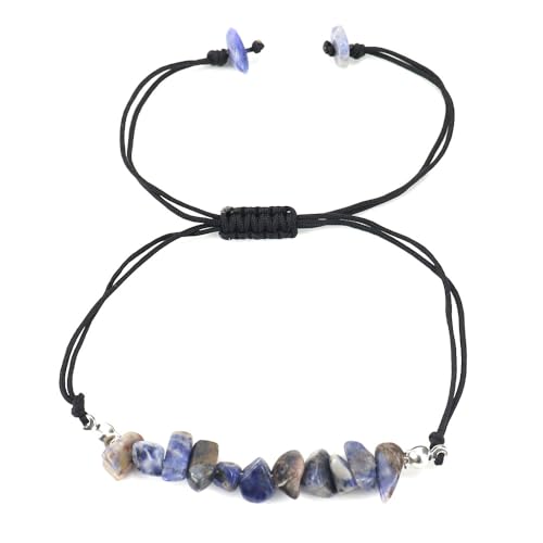 JinweiS Handgefertigtes Perlenarmband, geeignet für Männer und Frauen, handgewebtes natürliches Kies-Kristall-Armband mit verstellbarem Seil (blau) von JinweiS