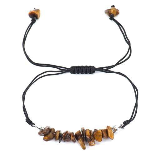 JinweiS Handgefertigtes Perlenarmband, geeignet für Männer und Frauen, handgewebtes natürliches Kies-Kristall-Armband mit verstellbarem Seil (braun) von JinweiS