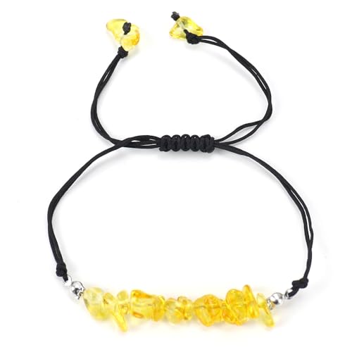 JinweiS Handgefertigtes Perlenarmband, geeignet für Männer und Frauen, handgewebtes natürliches Kies-Kristall-Armband mit verstellbarem Seil (gelb) von JinweiS