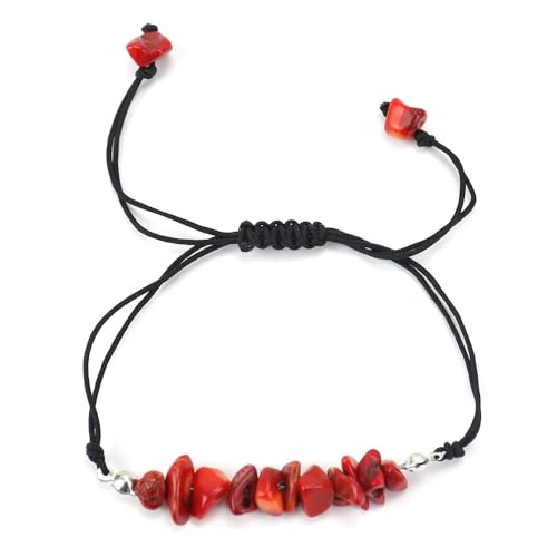 JinweiS Handgefertigtes Perlenarmband, geeignet für Männer und Frauen, handgewebtes natürliches Kies-Kristall-Armband mit verstellbarem Seil (rot) von JinweiS