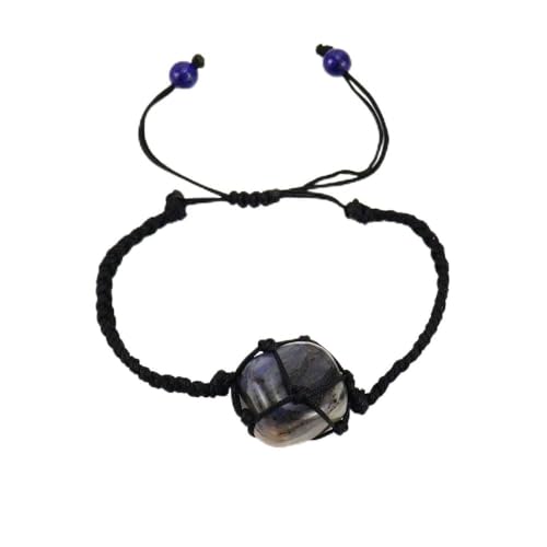 JinweiS Handgefertigtes Perlenarmband, geeignet für Männer und Frauen, handgewebtes schwarzes Seil, Naturstein-Mesh-Taschenarmband, verstellbares Armband (Blau) von JinweiS