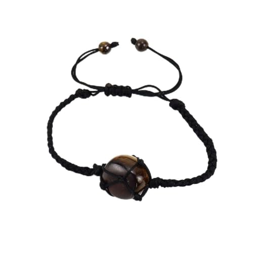 JinweiS Handgefertigtes Perlenarmband, geeignet für Männer und Frauen, handgewebtes schwarzes Seil, Naturstein-Mesh-Taschenarmband, verstellbares Armband (Braun) von JinweiS