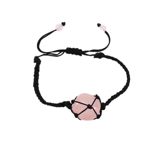 JinweiS Handgefertigtes Perlenarmband, geeignet für Männer und Frauen, handgewebtes schwarzes Seil, Naturstein-Mesh-Taschenarmband, verstellbares Armband (Rosa) von JinweiS