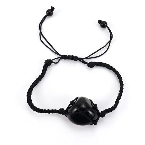 JinweiS Handgefertigtes Perlenarmband, geeignet für Männer und Frauen, handgewebtes schwarzes Seil, Naturstein-Mesh-Taschenarmband, verstellbares Armband (schwarz) von JinweiS