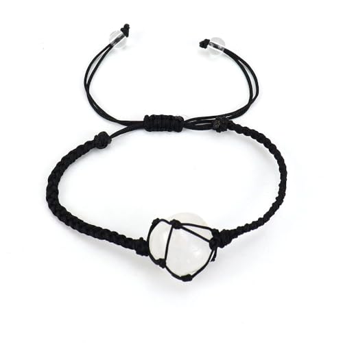 JinweiS Handgefertigtes Perlenarmband, geeignet für Männer und Frauen, handgewebtes schwarzes Seil, Naturstein-Mesh-Taschenarmband, verstellbares Armband (weiß) von JinweiS