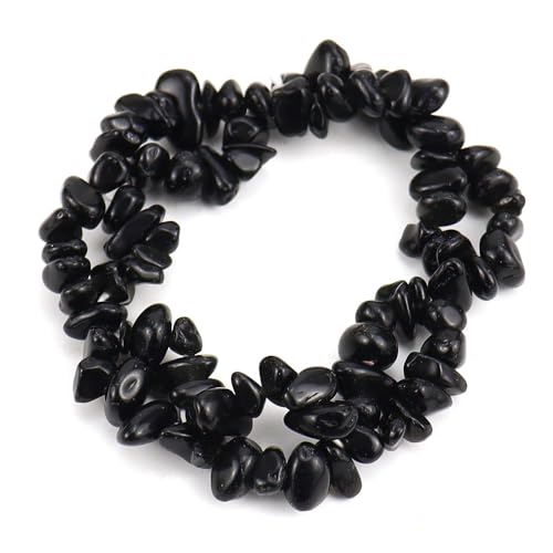 JinweiS Handgefertigtes Perlenarmband, geeignet für Männer und Frauen, natürlicher, bunter Kristall, unregelmäßiger Schotter, doppellagig, gewebtes Kreuz-elastisches Armband (schwarz) von JinweiS