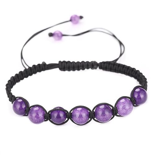 JinweiS Handgefertigtes Perlenarmband, geeignet für Männer und Frauen, natürlicher Amethyst, gewebtes, verstellbares Armband (lila, 0,8 cm Amethyst) von JinweiS