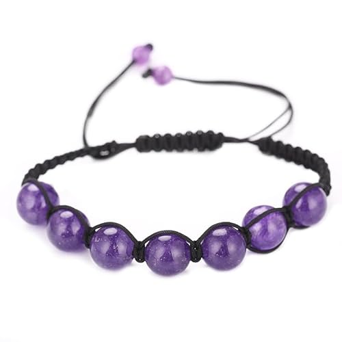 JinweiS Handgefertigtes Perlenarmband, geeignet für Männer und Frauen, natürlicher Amethyst, gewebtes, verstellbares Armband (lila, 1 cm Amethyst) von JinweiS