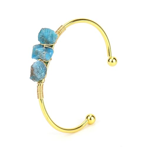 JinweiS Handgefertigtes Perlenarmband, geeignet für Männer und Frauen, natürlicher Rohstein, Kristall, umwickeltes Draht-Metallarmband (blau) von JinweiS
