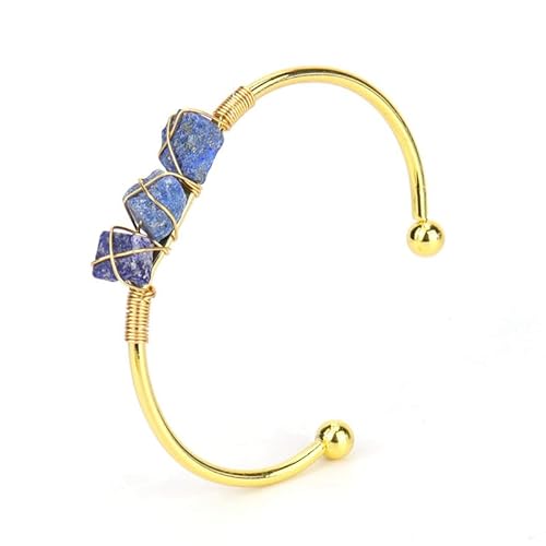 JinweiS Handgefertigtes Perlenarmband, geeignet für Männer und Frauen, natürlicher Rohstein, Kristall, umwickeltes Draht-Metallarmband (dunkelblau) von JinweiS