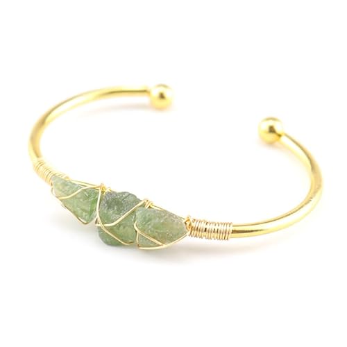 JinweiS Handgefertigtes Perlenarmband, geeignet für Männer und Frauen, natürlicher Rohstein, Kristall, umwickeltes Draht-Metallarmband (dunkelgrün) von JinweiS