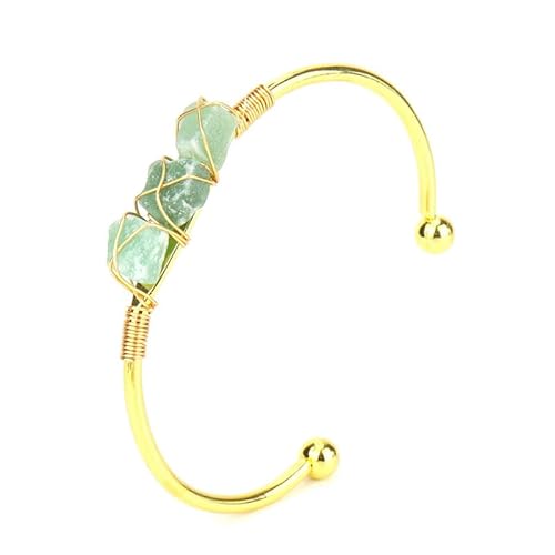 JinweiS Handgefertigtes Perlenarmband, geeignet für Männer und Frauen, natürlicher Rohstein, Kristall, umwickeltes Draht-Metallarmband (grün) von JinweiS