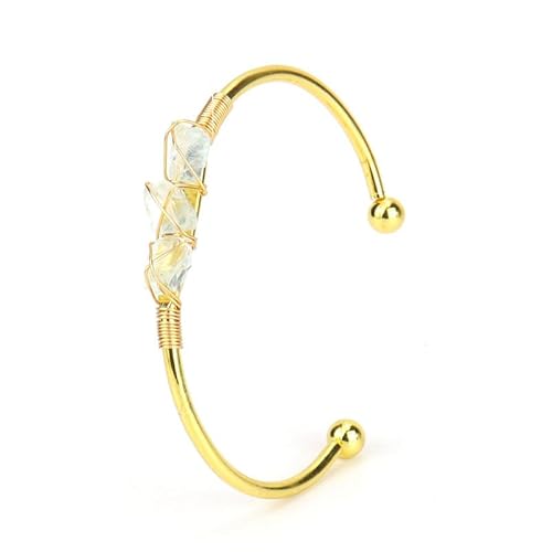 JinweiS Handgefertigtes Perlenarmband, geeignet für Männer und Frauen, natürlicher Rohstein, Kristall, umwickeltes Draht-Metallarmband (hellblau) von JinweiS