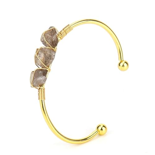 JinweiS Handgefertigtes Perlenarmband, geeignet für Männer und Frauen, natürlicher Rohstein, Kristall, umwickeltes Draht-Metallarmband (hellbraun) von JinweiS