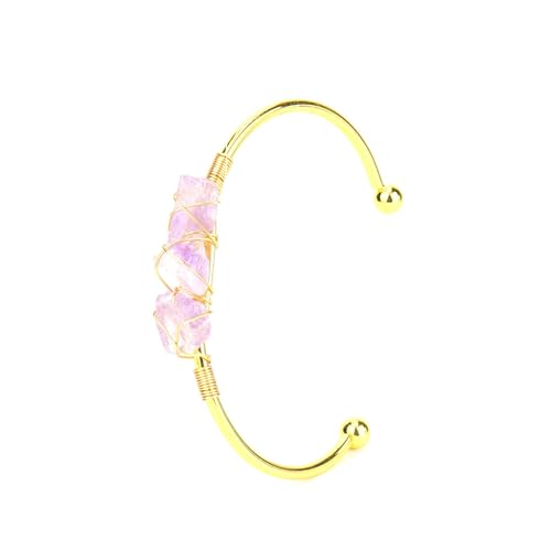 JinweiS Handgefertigtes Perlenarmband, geeignet für Männer und Frauen, natürlicher Rohstein, Kristall, umwickeltes Draht-Metallarmband (hellviolett) von JinweiS