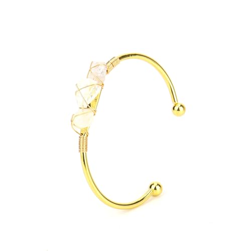 JinweiS Handgefertigtes Perlenarmband, geeignet für Männer und Frauen, natürlicher Rohstein, Kristall, umwickeltes Draht-Metallarmband (weiß) von JinweiS