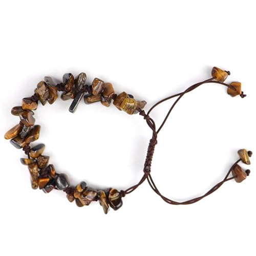 JinweiS Handgefertigtes Perlenarmband, geeignet für Männer und Frauen, natürlicher Schotterkristall, reines handgefertigtes gewebtes Armband mit verstellbarem Seil (braun) von JinweiS