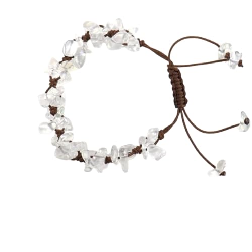 JinweiS Handgefertigtes Perlenarmband, geeignet für Männer und Frauen, natürlicher Schotterkristall, reines handgefertigtes gewebtes Armband mit verstellbarem Seil (weiß) von JinweiS