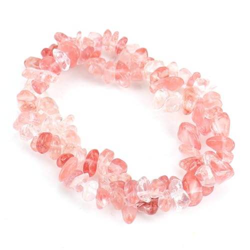 JinweiS Handgefertigtes Perlenarmband, geeignet für Männer und Frauen, natürlicher bunter Kristall, unregelmäßiger Schotter, doppellagig, gewebtes Kreuz, elastisches Armband (Rosa) von JinweiS