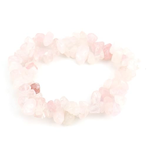 JinweiS Handgefertigtes Perlenarmband, geeignet für Männer und Frauen, natürlicher bunter Kristall, unregelmäßiger Schotter, doppellagig, gewebtes Kreuz, elastisches Armband (hellrosa) von JinweiS