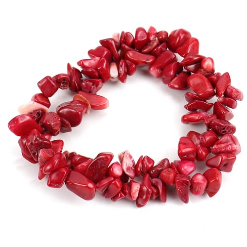 JinweiS Handgefertigtes Perlenarmband, geeignet für Männer und Frauen, natürlicher bunter Kristall, unregelmäßiger Schotter, doppellagig, gewebtes Kreuz, elastisches Armband (rot) von JinweiS